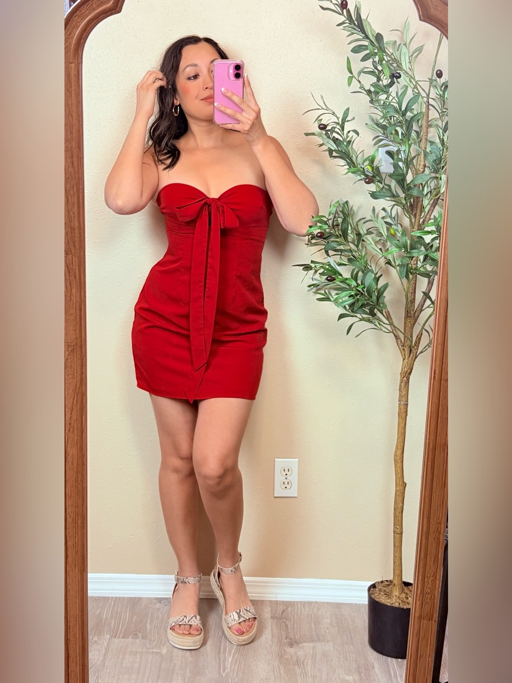 Abercrombie & Fitch Strapless Red Tie-Front Mini Dress